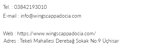 Wings Cappadocia Hotel telefon numaralar, faks, e-mail, posta adresi ve iletiim bilgileri